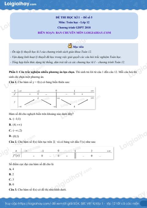 Đề thi học kì 1 Toán 12 Kết nối tri thức - Đề số 5